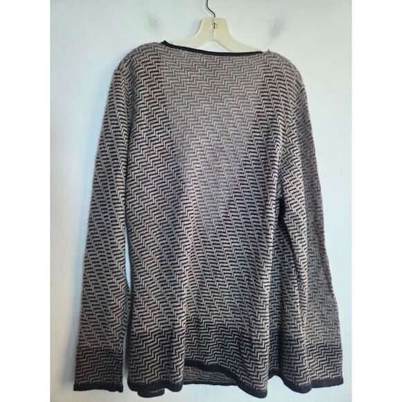 Max Mara Grey & Black Trim Chevron Print Alpaca/Wool Faux Wrap Sweater Large - Picture 2 of 8